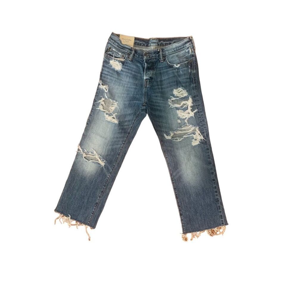 Abercrombie & Fitch Women’s Distressed Denim Jeans Size 31x26 Straight FrayedHem